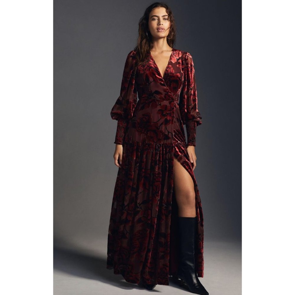 Anthropologie Hutch Floral Velvet Wrap Dress Size XS Petite - holiday dress!